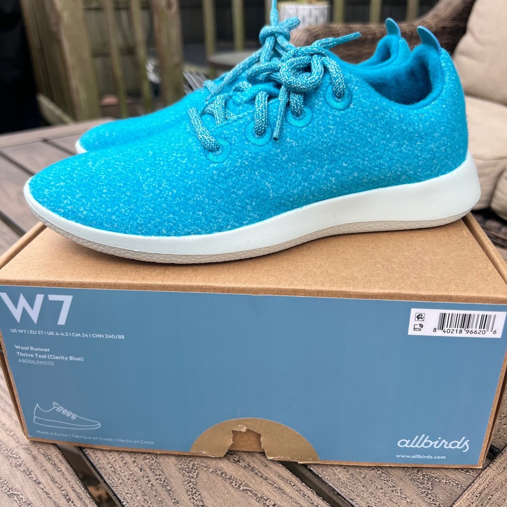 Allbirds Wool Runners Thrive Teal Clarity Blue Women's Size 7 Sneakers NIB